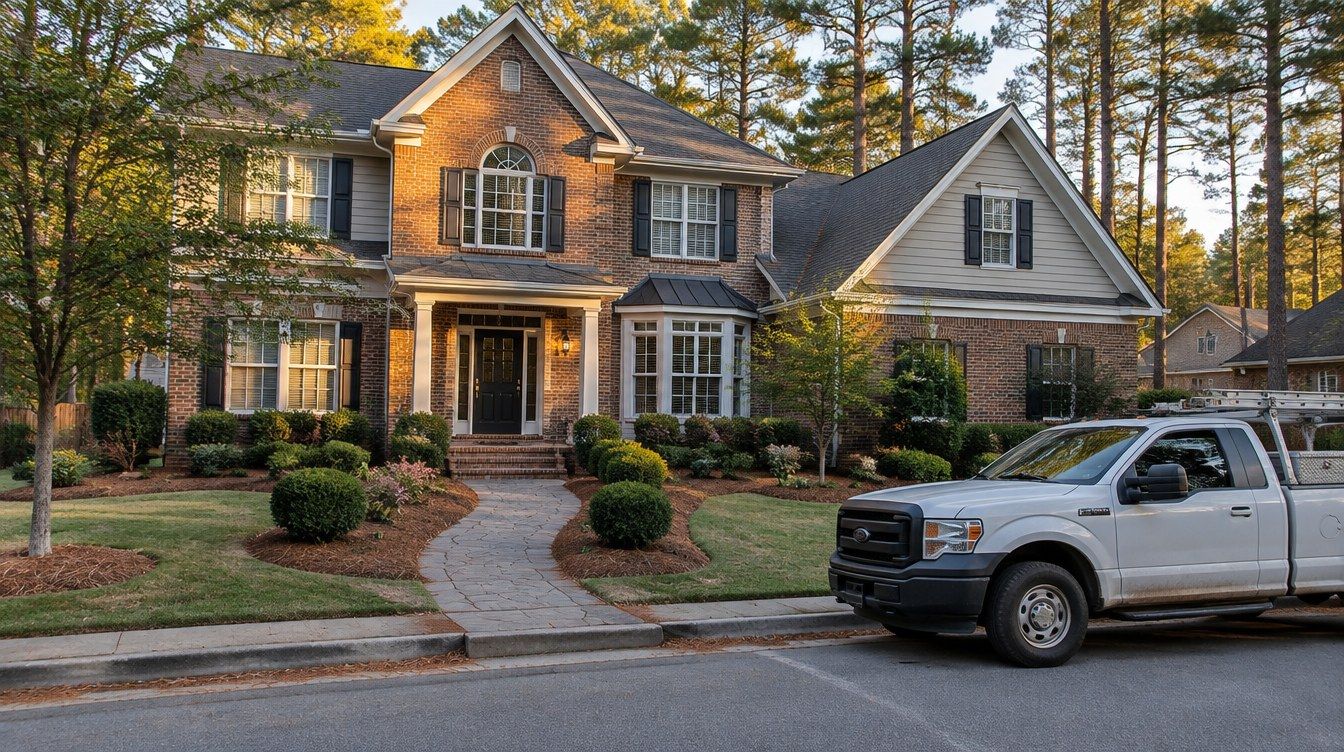 Renovated two-story Georgia home with a new walkway and fresh landscaping