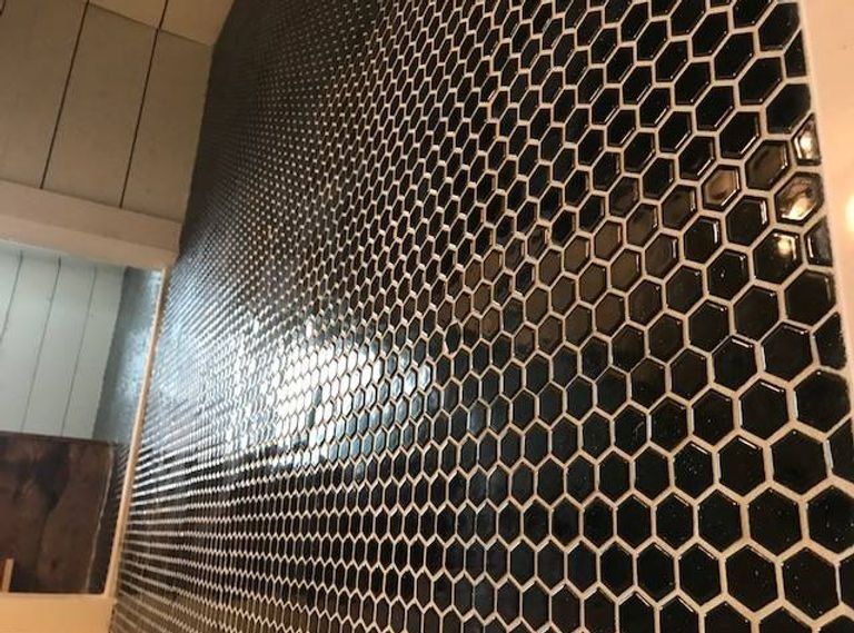 Hexagon tile accent wall